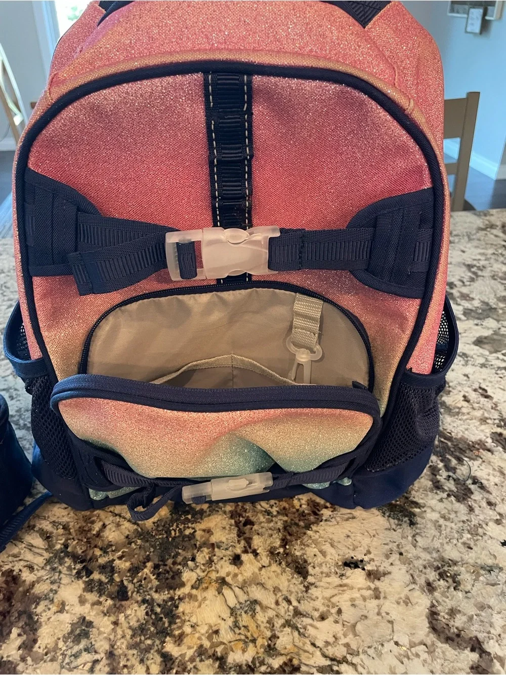 Pottery Barn VGUC Glitter Ombre Kids Backpack & Lunch Bag Set - Pink to Blue